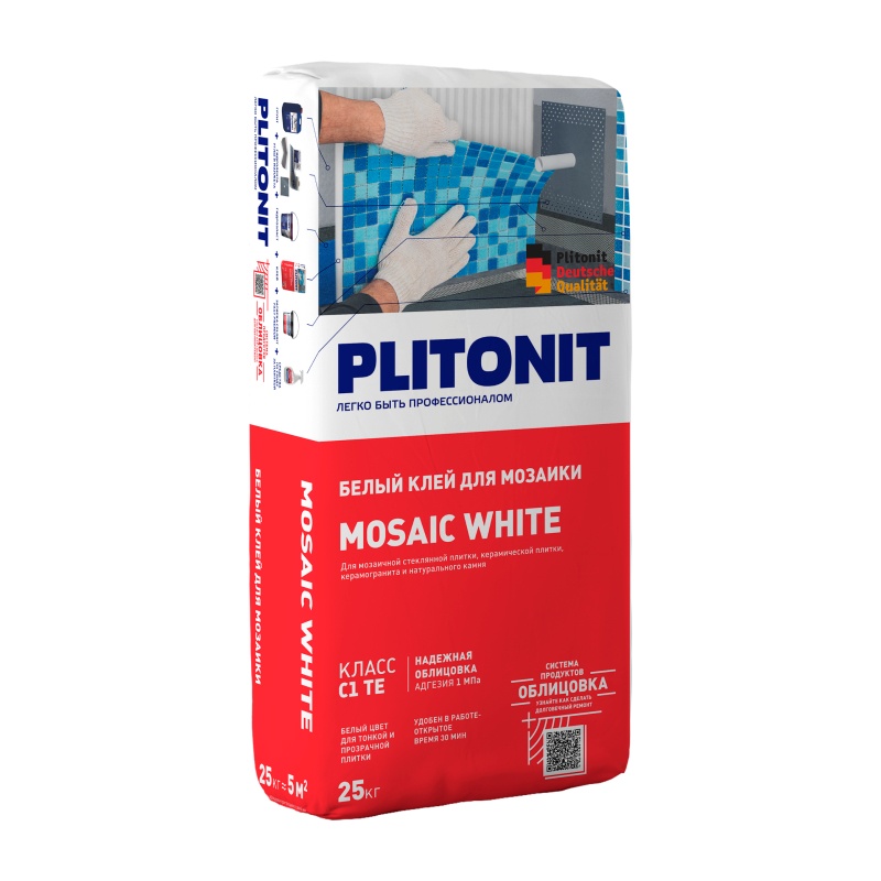 Клей для мозаики Plitonit Mosaic White, белый(25 кг)